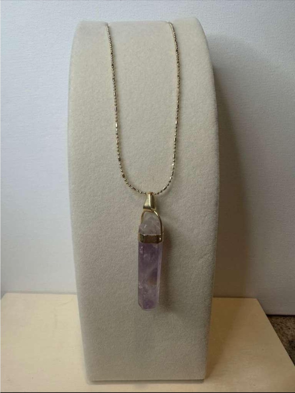 Gold-Plated Amethyst Point Pendant Necklace - Purple Crystal